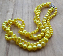 Colar de pérolas feminino perfeito, 2 linhas cor amarela 100% colar de pérolas de água doce real, 6-8mm 18 polegadas de jóias de pérola. 2024 - compre barato