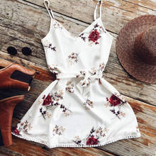 2018 Women Sexy V-neck Bandage Sun Dress Summer Floral Print Short Beach Dress 2024 - buy cheap