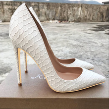 Zapatos de tacón alto de piel de serpiente para mujer, calzado de Fiesta blanco nuevo, de Punta puntiaguda, de alta calidad 2024 - compra barato