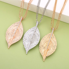 Fashion Leaf Pendant Necklace for Women Gold Clear Crystal Long Chains Color Necklace Big Leaf Sweater Chain Elegant Jewelry 2024 - buy cheap
