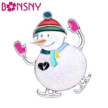 Bonsny Enamel Alloy Christmas Skiing Snowman Brooches Cartoon Scarf Clothes Pin Jewelry For Women Girls Teens Gift Navidad New 2024 - buy cheap