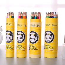 12/18/24/36 pcs Panda Caixa HB Colorido Apontador de Lápis De Madeira com Plástico Tampa Pintura Crianças doodle Lápis Material Escolar 2024 - compre barato