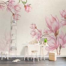Papel tapiz de flor de Magnolia Rosa 3D, murales de pared para sala de estar, dormitorio, pintura al óleo a mano, decoración del hogar, murales de flores 2024 - compra barato