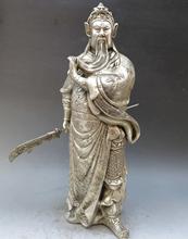 15" China silver handwork carved fine dragon Guan Yu sculpture Guan Gong Statue 2024 - buy cheap