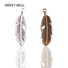 Sweet Bell Free Shipping 20pcs  13*49mm two color Large Feather Charms Pendant  Fit Jewelry Making 2D233 2024 - buy cheap