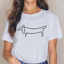 Moda simples dachshund cachorro impressão feminina tshirt manga curta casual engraçado camiseta femme harajuku hipster t camisa feminina topos 2024 - compre barato