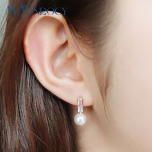MOONROCY Imitation Pearl Earrings CZ Drop Shipping Trendy Jewelry Rose Gold Color Cubic Zirconia Crystal Earrings for Women Gift 2024 - buy cheap