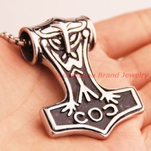 Fashion 60*47mm Vintage Small and Big Stainless Steel Thor 's Hammer Pendant Necklace for Men, Free Chain, Silver Black Colour 2024 - buy cheap