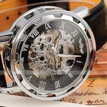 2016 new hot sale skeleton hollow fashion mechanical hand wind men luxury male business leather strap Wrist Watch relogio 2024 - buy cheap