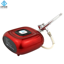 Ophir kit airbrush bolo profissional com mini compressor de ar vermelho 0.2mm airbrush pulverizador para decoração do bolo hobby _ ac123r + ac073 2024 - compre barato