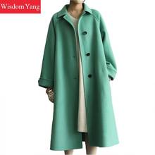 Winter Warm Womens Wool Cashmere Coat Long Pink Green Black Outerwear Trench Coat Belt Oversize Woolen Overcoat Woollen Coats 2024 - buy cheap
