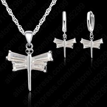 Factory Price Lovely Dragonfly Shape 925 Sterling Silver Necklace Earrings Set For Women Girls Party Jewelry Set 2024 - buy cheap