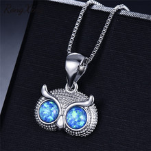 RongXing Blue/White Fire Opal Stone Owl Pendant Necklaces for Women Silver Color Animal Jewelry Punk Necklace Birthday Gift 2024 - buy cheap