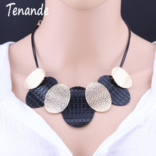 Tenande Shiny punk Statement Jewelry Femme Big Double Color Metal Oval Choker Necklaces & Pendants Leather Chain Necklaces Colar 2024 - buy cheap