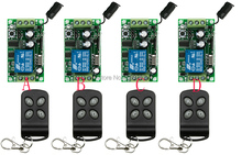 Sistema de interruptor de controle remoto sem fio dc12v 1ch 10a rf, 4 unidades, transmissor e 4 unidades, receptor com 4 botões, janela, portas de garagem