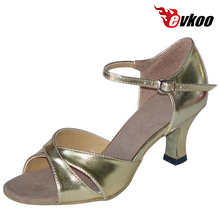 Evkoodance-zapatos de cuero sintético dorado y plateado para mujer, zapatillas de baile para Salsa, tacón de 7cm de altura, Evkoo-116 2024 - compra barato