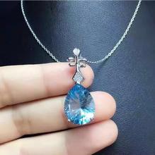 Topaz pendant Free shipping Necklace pendant Natural real blue topaz 925 sterling silver 12*16mm gem For men or women 2024 - buy cheap