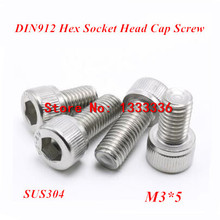 500pcs M3*5 Hex socket head cap screw, DIN912 304 stainless steel Hexagon Allen cylinder bolt, cup screws 2024 - buy cheap