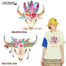 Nicediy Colorful Feather Sheep Skull Patches Iron On Transfers For Clothes Heat Transfer Vinyl Sticker Original Style Badge DIY 2024 - buy cheap