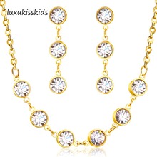 LUXUKISSKIDS Crystal Necklaces Earrings Dubai African Indian Wedding Jewelry Sets Stainless Steel Jewellery Set For Women Girls 2024 - buy cheap