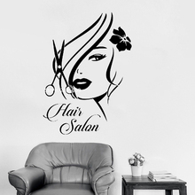 Vinyl Wall Decals Hair Salon Logo Girl with Stylish Hair Wall Stickers For Home Decor Art Sticker Scissors Haircut Store LC1081 2024 - buy cheap