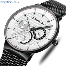 CRRJU-Reloj de pulsera para hombre, de marca superior, de lujo, Ultra-reloj para muñeca fina, reloj con indicador de fecha, malla 2024 - compra barato