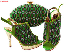 Doershow verde italiano zapatos con bolsos a juego de zapatos y bolsos para mujeres de baile de graduación fiesta sandalias de verano HWD1-9 2024 - compra barato