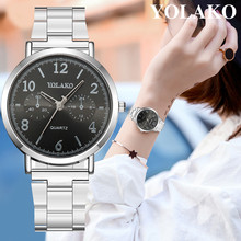 Newv YOLAKO Casual Quartz Aço Inoxidável Banda Strap Watch Relógio de Pulso Analógico relógio de parede design moderno adesivo relogio 50 2024 - compre barato