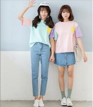 Kpop Summer EXO clothes WU Shixun cotton Round Collar color fight short-sleeve tshirt casual korean loose Harajuku women t-shirt 2024 - buy cheap