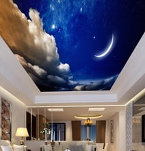 Custom ceiling wallpaper, the night sky moon mural for the living room bedroom ceiling background wall vinyl papel de parede 2024 - buy cheap