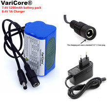 VariCore защита 7,4 В 5200 мА/ч 8,4 в 18650 литий-ионный аккумулятор, велосипедные фонари, налобный фонарь, специальный батарейный блок постоянного тока 5,5 мм + зарядное устройство 1 А 2024 - купить недорого