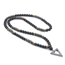 2019 New Design 8MM Tiger Eye Stone Matte Black Stone Long Necklace Hematite Triangle Pendant Necklace Men's Jewelry 2024 - buy cheap