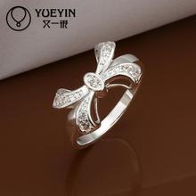 Кольцо с милым бантом, посеребренные обручальные кольца для женщин, свадебные ювелирные изделия, инкрустированные кристаллами 2024 - купить недорого
