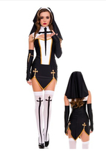 FREE SHIPPING Sexy Nun Costume Adult Women Cosplay Dress With Black Hood For Halloween Sister Cosplay Party Costume 2024 - buy cheap