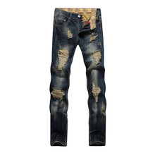 Оригинальные Брендовые мужские джинсовые брюки, мужские байкерские ковбойские брюки, джинсы в стиле хип-хоп, рваные модные прямые джинсы нового дизайна из хлопка 2024 - купить недорого
