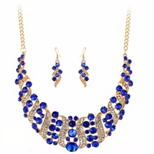 engagement jewelry sets gold color statement bib choker necklace drop earrings blue rhinestone gem stone pendant necklaces 2024 - buy cheap