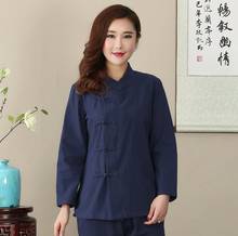 New Autumn Solid  Navy Blue Cotton Linen Women Shirt Chinese Style Long Sleeve Tops Blouse Size M L XL XL XXL XXXL 2703 2024 - buy cheap