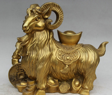 USPS to USA S2226 14" Chinese Brass Folk Wealth Yuan Bao Zodiac Year Sheep Goat Statue sculpture 2024 - buy cheap