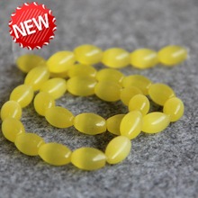 For Necklace 8x12mm Yellow Chalcedony Glass Beads Mexican Cat Eye Granular Loose Women Girls Gifts 14inch Jewelry Making Design 2024 - buy cheap