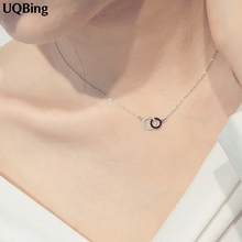 925 Sterling Silver Necklaces Rhinestone Double Circle Pendant Necklace Jewelry Collar Colar De Plata 2024 - buy cheap