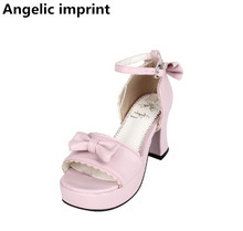 Angelic imprint woman mori girl lolita cosplay shoes lady high heels pumps women princess dress party pink sandals 33-47 7.5cm 2024 - buy cheap