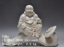 Estátua de buda maitreya de porcelana chinesa, elaborada, riqueza branca, ruyi, feliz, buda 2024 - compre barato