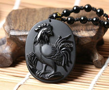 Unique New Natural Black Obsidian Carving Cock Lucky Pendants Free Necklace fashion woman man's Jewelry 2024 - buy cheap