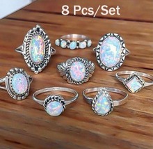 Vintage Ring Sets for Women Bohemian Silver Color Opal Stone Statement Rings Finger Jewelry 2019 New 2024 - buy cheap