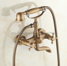 Antique Brass Dual Cross Handles Wall Mounted Bathroom Tub Faucet with Hand Held Shower Sprayer Ntf151 2024 - buy cheap