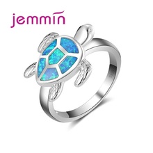 Top Quality Animal Tortoise Pattern Blue Fire Opal Party Finger Ring 925 Sterling Silver Rings For Women Kids Jewelry 2024 - buy cheap