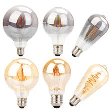 Цоколь E27, винтасветильник светодиодный лампа Эдисона в стиле ретро, ST64 A60 A19 G80 G95 G125 4 Вт, спиральсветильник лампа 220 В, декоративная лампа 2700K 2024 - купить недорого
