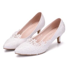 2021 spring elegant lace flower wedding shoes 5cm stiletto bridal shoes adult ceremony female banquet dress shoes large size 2024 - buy cheap