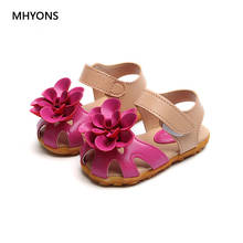 MHYONS 2019 new genuine leather girls sandals in summer walker shoes with flowers antislip sole kids toddler magazine sandals 2024 - buy cheap