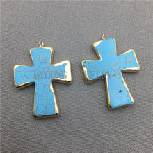 MY0352  Howlite Slice With Gold  Electroplated Bail Cross Pendant,Natural Stone Slice Gold Edges Pendant 2024 - buy cheap